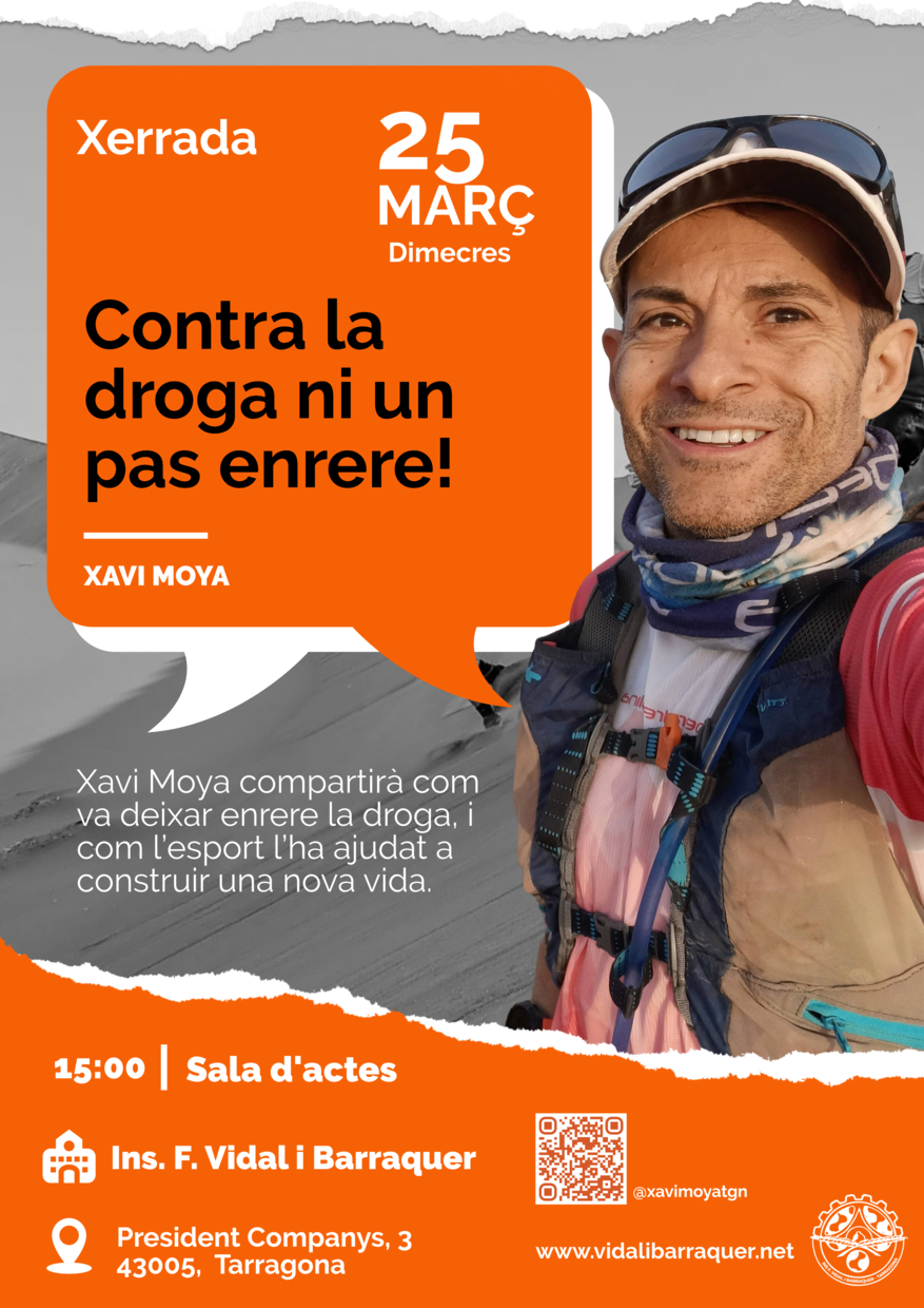 Xerrada inspiradora amb Xavi Moya: superació personal i prevenció de les drogues Xerrada inspiradora amb Xavi Moya: superació personal i prevenció de les drogues